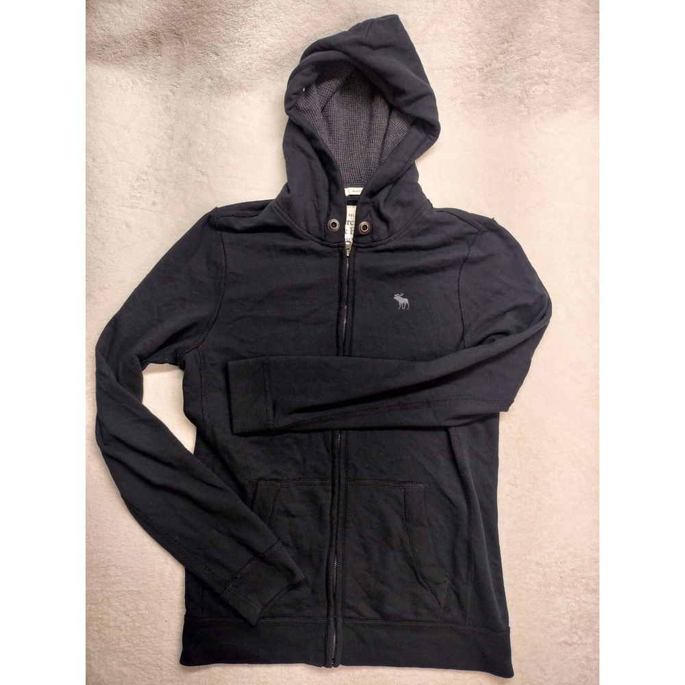 Abercrombie & Fitch zip up hoodie medium muscle black outdoor school prep